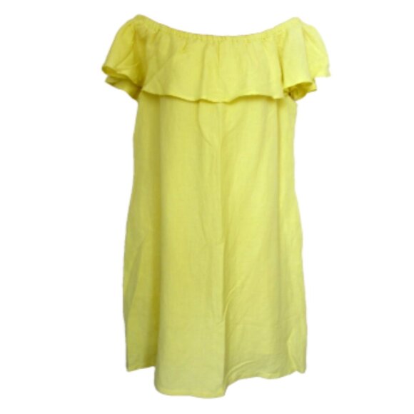 Tommy Bahama Size Medium Canary Yellow Off The Shoulder Linen Dress - Picture 2 of 4